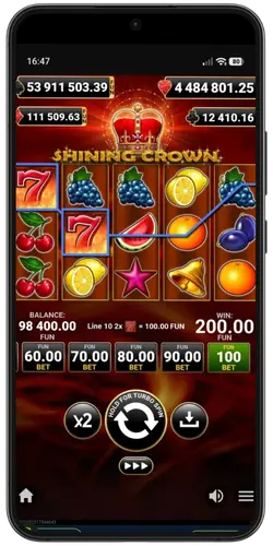 Shining Crown win with two red seven symbols