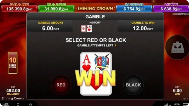 Shining Crown Gamble Feature with red or black card choice
