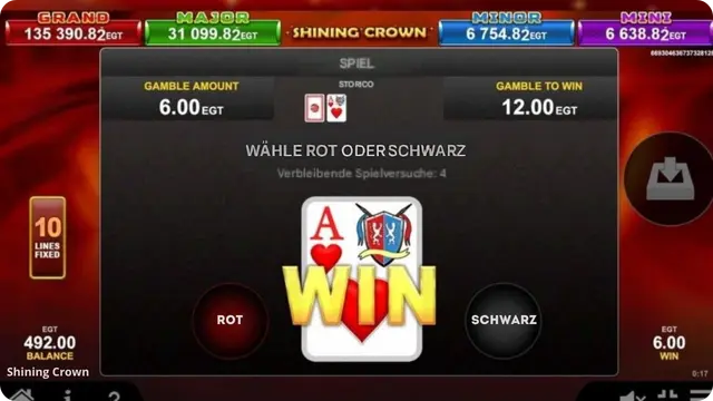 Shining Crown Gamble-Funktion mit Rot oder Schwarz Auswahl
