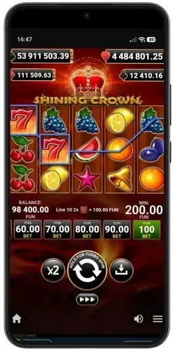Gewinn mit zwei Red-7-Symbolen in Shining Crown