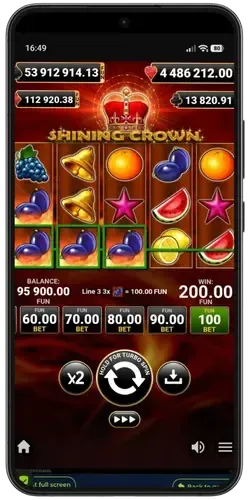 Vincita di 200 crediti in Shining Crown