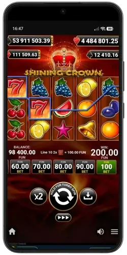Wygrana z dwoma symbolami czerwonej siódemki w Shining Crown