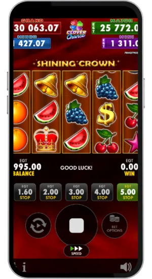 Drehungen starten und Shining Crown Gewinne prüfen
